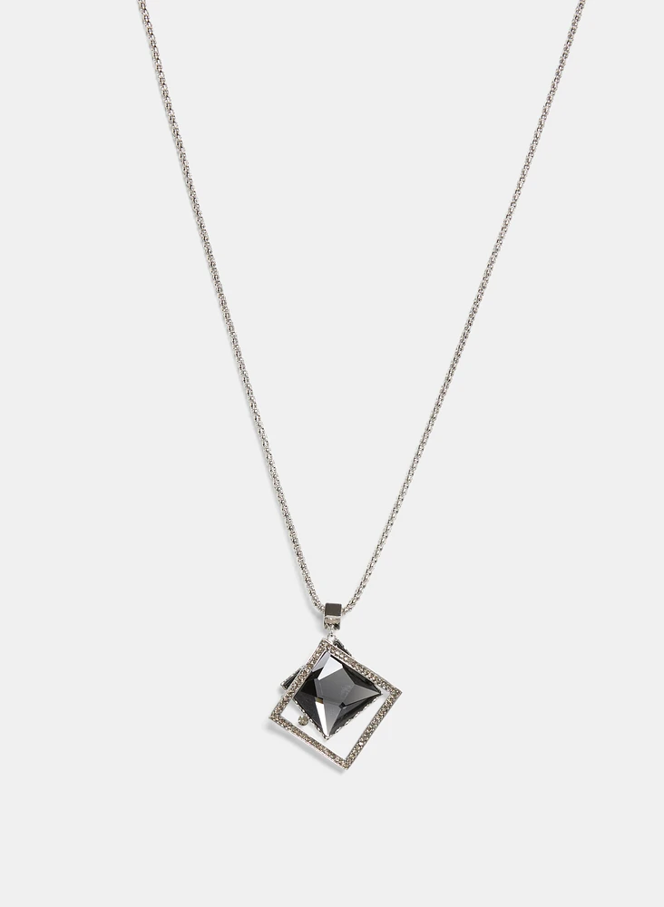 Framed Faceted Stone Pendant Necklace