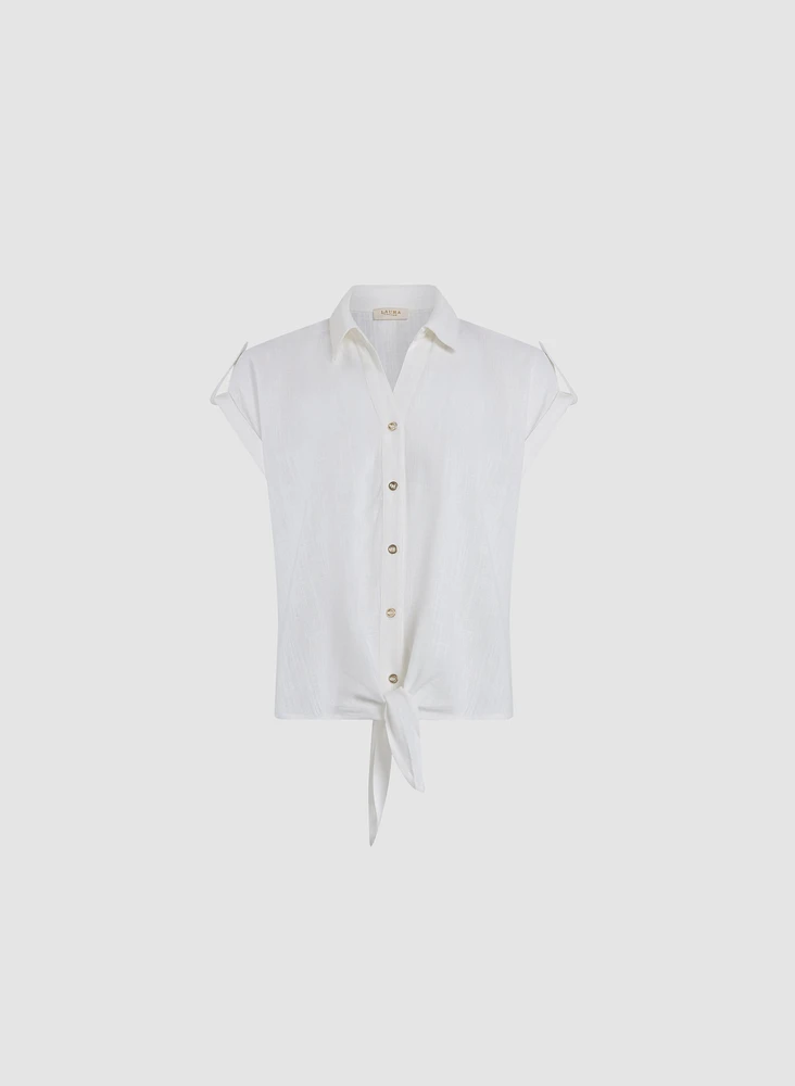 Linen Blend Knotted Blouse