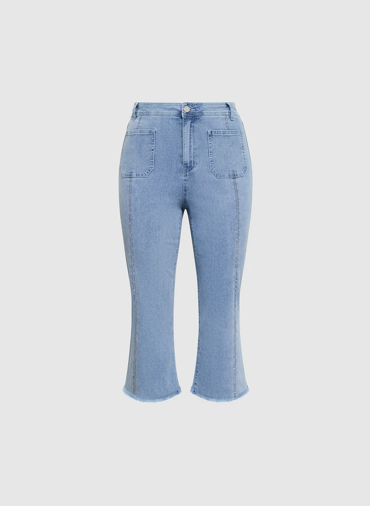 Denim Capris With Patch Pockets