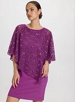 Sequined Lace Capelet Dress