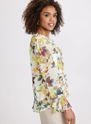 Floral Ruffle Front Blouse