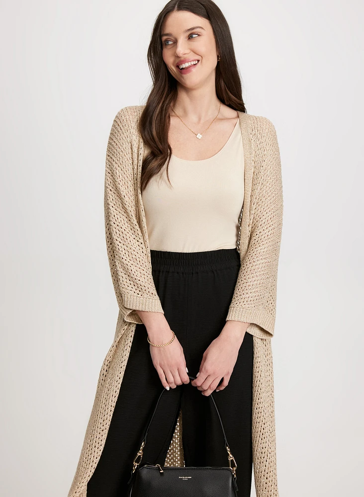 Openwork Knit Tunic Cardigan