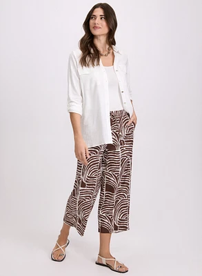 Capri en lin à motif abstrait et blouse boutonnée
