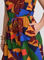 Tropical Drawstring Waist Dress