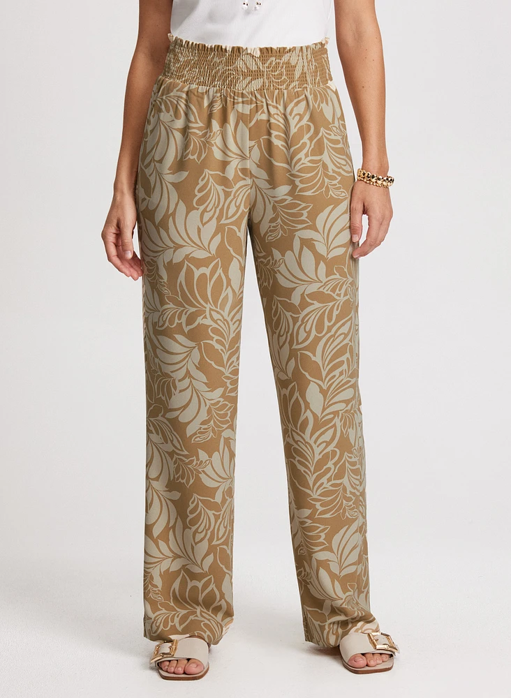 Leaf Print Wide Leg Pants