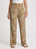 Leaf Print Wide Leg Pants