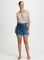 Chevron Striped Top & Sash Denim Shorts