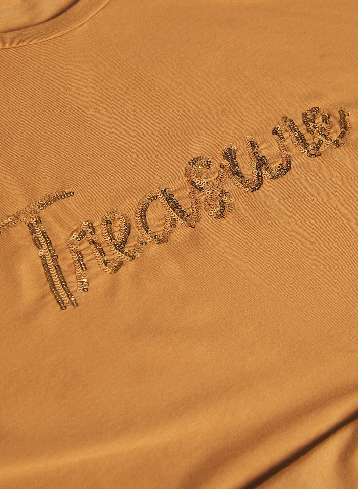 T-shirt à texte en paillettes