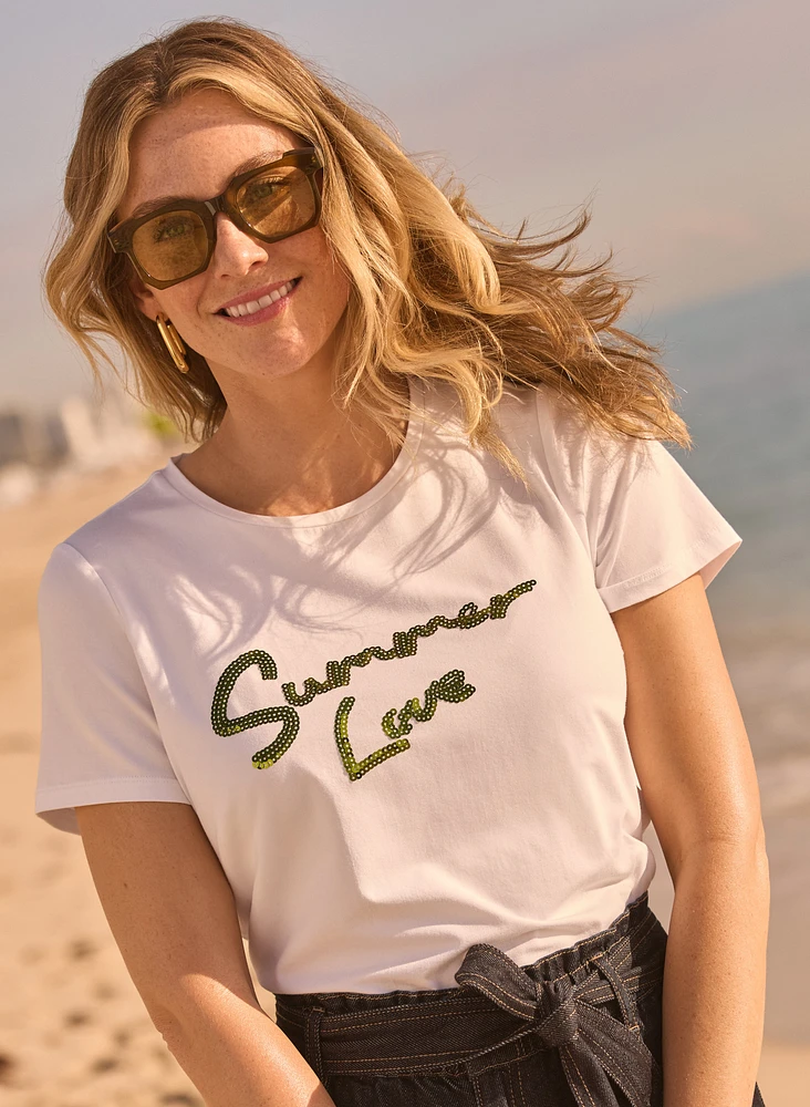 T-shirt à écriture en paillettes