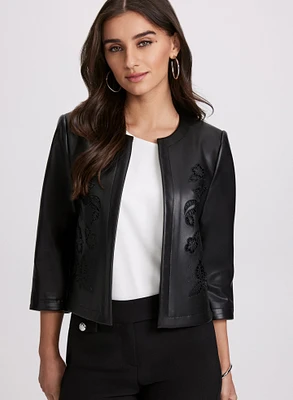 Embroidered Vegan Leather Jacket