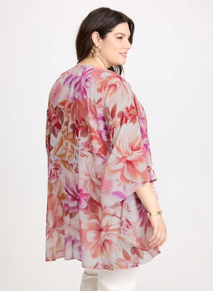 Asymmetric Floral Print Blouse