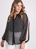 Mixed Stripe Button-Down Blouse