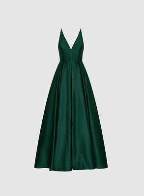 Plunge Neck Ballgown Dress