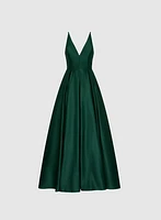 Plunge Neck Ballgown Dress