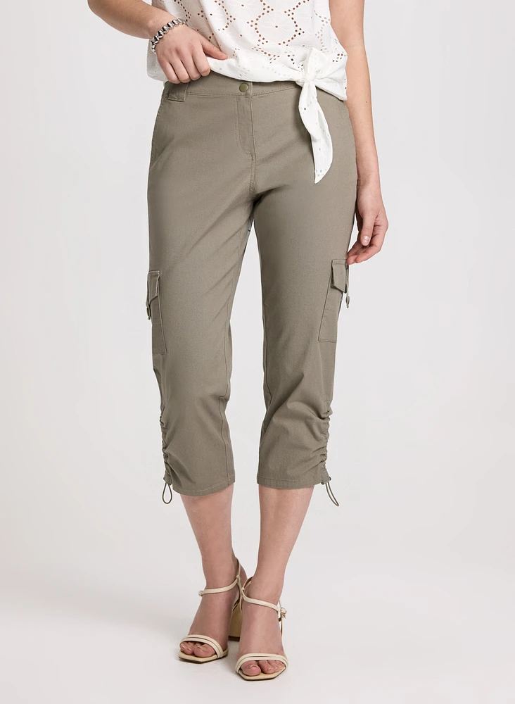 Cropped Drawstring Hem Cargo Pants