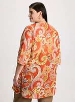 Paisley Print Open-Front Blouse