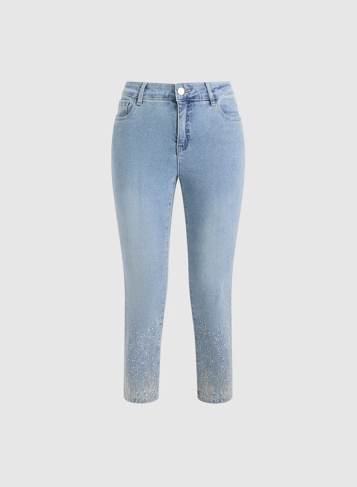 Embroidered Slim-Leg Denim