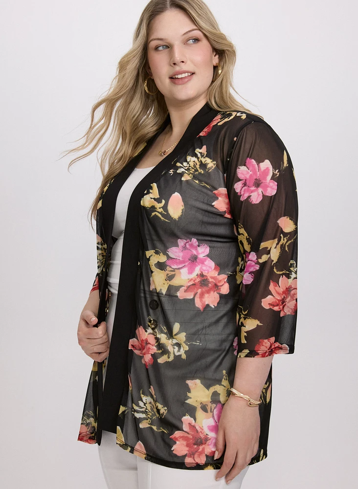 Sheer Floral Open Front Top