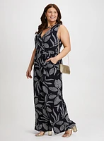 Leaf Print Wide Leg Jumpsuit