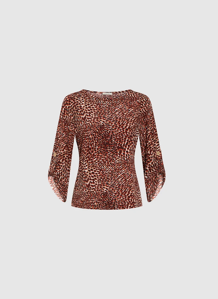 Animal Print Boat Neck Top