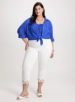 Rolled Sleeves Linen Blend Blouse