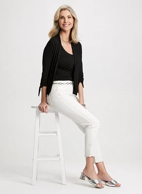 Cascade-Front Cover Up & Embroidered Pull-On Jeans