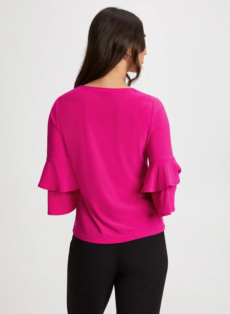 Ruffle Sleeve V-Neck Top