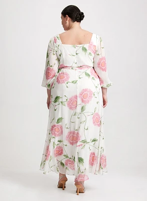 Ruffled Floral Chiffon Dress