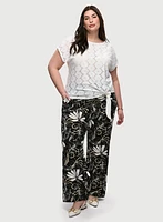 Tie-Front Eyelet Top & Crepe Floral Pants