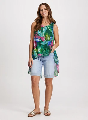 Blouse à motif tropical et bermuda en denim