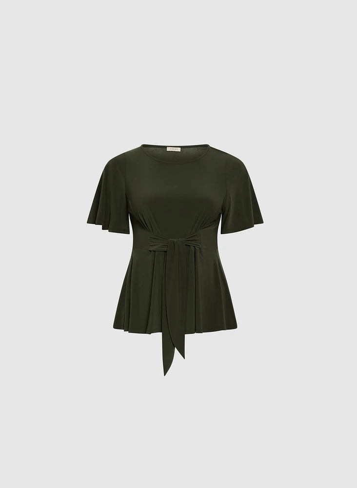 Elbow Sleeve Peplum Top