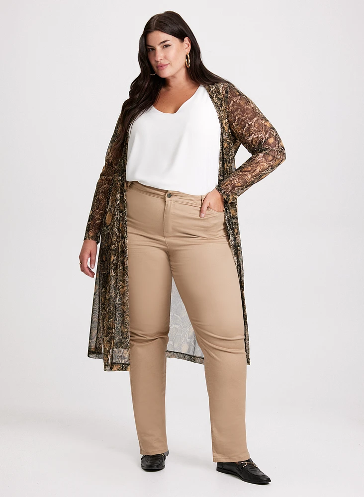 Snake Print Cardigan & Coated Jeans