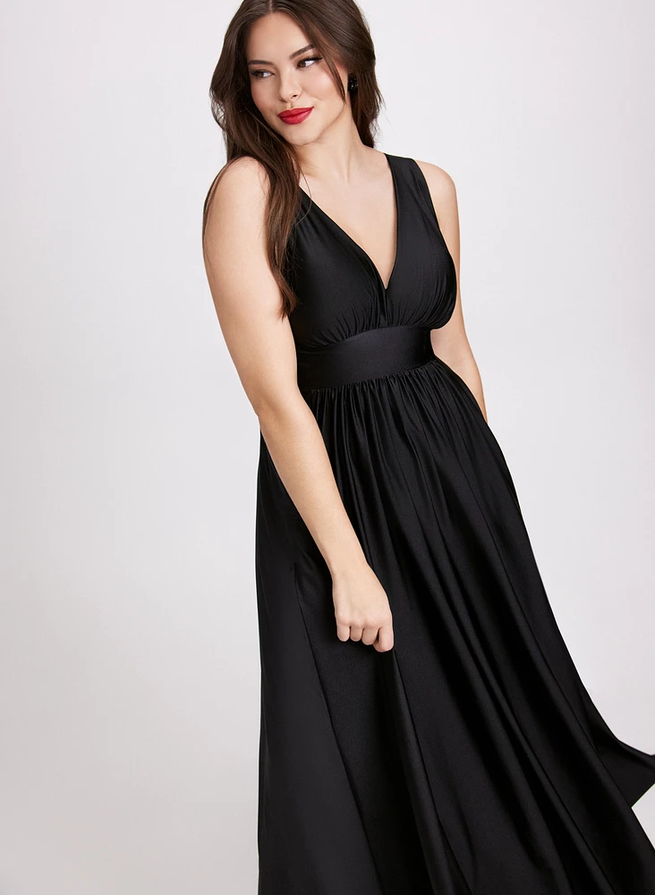 Sleeveless Plunging Neckline Dress