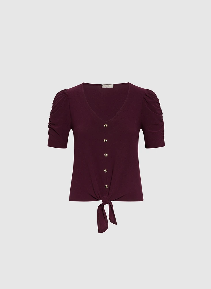 Button-Front Shirred Sleeve Top