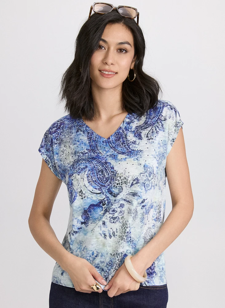 T-shirt chiné à motif paisley