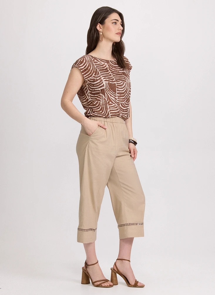 Stretch-Linen Crochet Detail Culottes