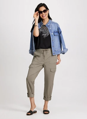 Denim Jacket & Drawstring Cargo Capris