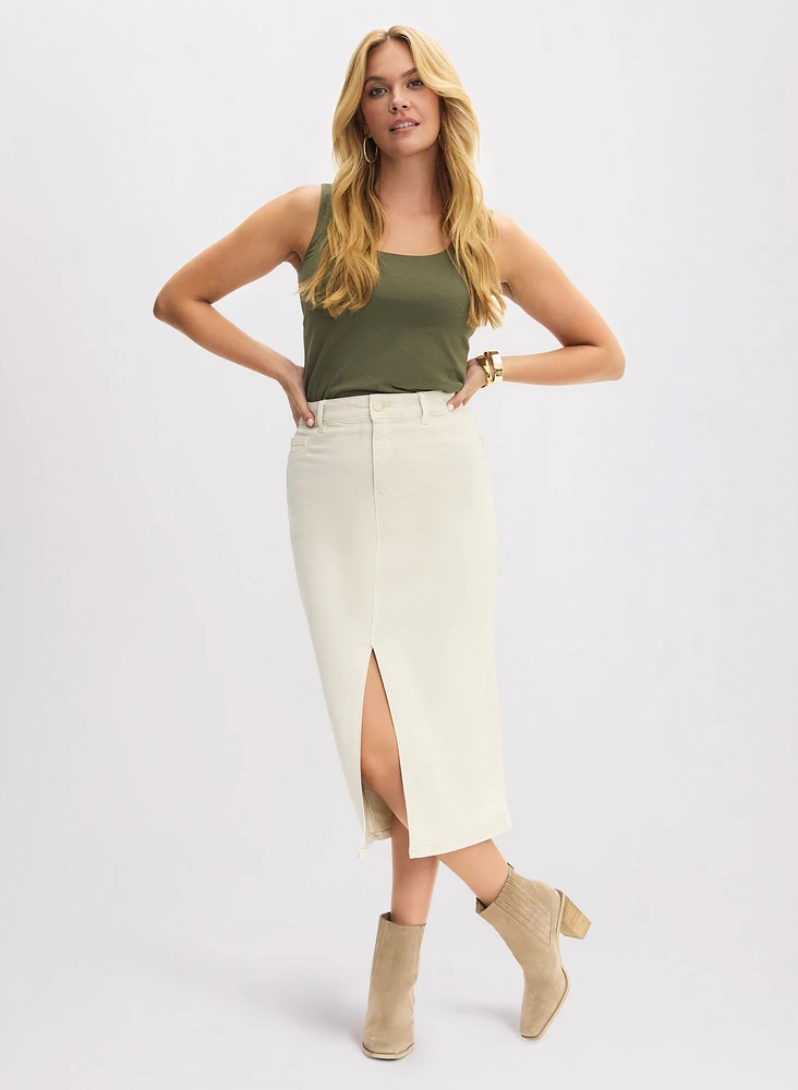 Square Neck Tank Top & Denim Skirt