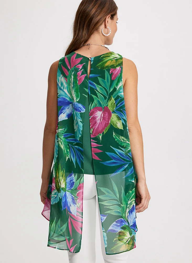 Blouse asymétrique à motif tropical