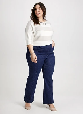 Striped Boat Neck Sweater & Bootcut Jeans