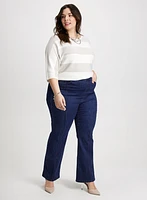 Striped Boat Neck Sweater & Bootcut Jeans