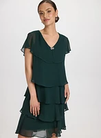 Tiered Brooch Embellished Dress