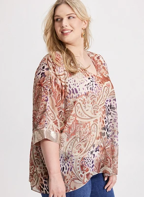 Paisley Print V-Neck Blouse