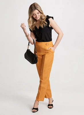 Ruffled T-Shirt & Linen-Blend Pants