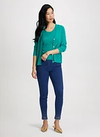 Diamond Motif Pointelle Knit Cardigan & Slim Leg Jeans