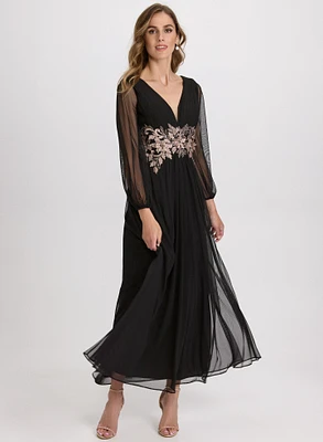 Robe plissée à appliqué floral