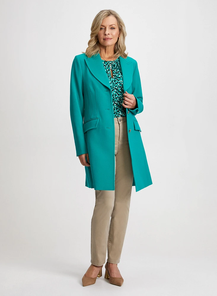 Button Front Tricotine Coat &  Straight Leg Jeans