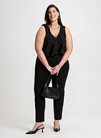 Ruffled Sleeveless Top & Pull-On Slim Leg Pants