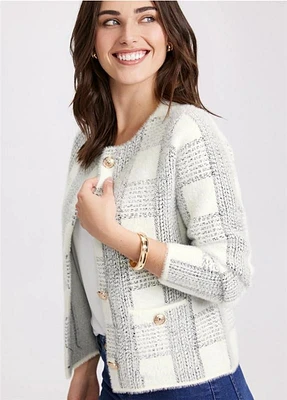 Cardigan en tricot à carreaux