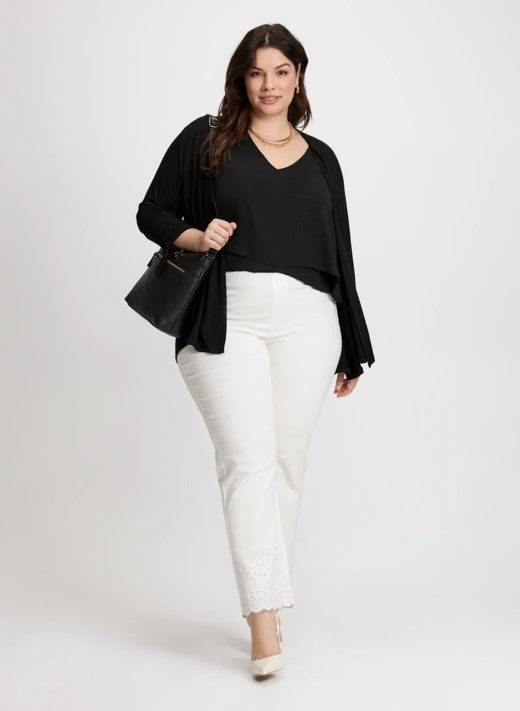 Pleated Back Cardigan & Embroidered Jeans